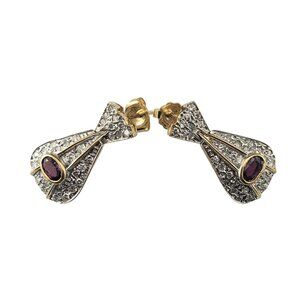 14K Yellow Gold Ruby and Diamond Door Knocker Earrings JAGi Certified  #22682